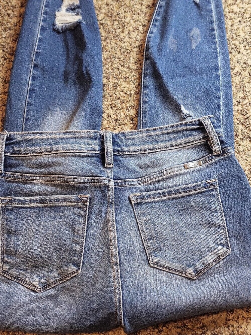 KanCan Medium Blue Distressed Skinny Jeans with Frayed Ankles - Picture 3 of 9